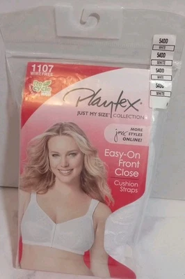 Playtex Just My Size Collection Easy-on Front Close 54DD White 1107 Wirefree New - Image 1 of 4