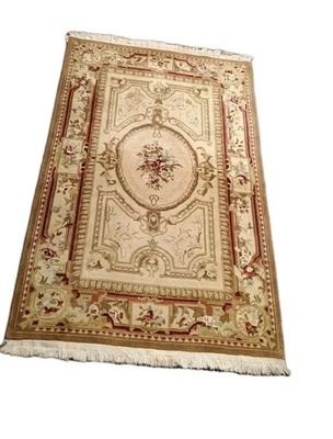 Tapete Aubusson francês vintage feito à mão tapete de lã floral 3'11" X 6' - Imagem 1 de 4