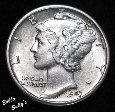 1943 D Mercury Dime ABOUT UNCIRCULATED ++ - Image 1 of 2