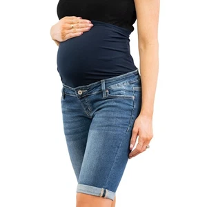 KanCan Maternity Bermuda Jean Shorts Size 7/27 Medium Wash Crossover Panel NWT - Picture 1 of 11