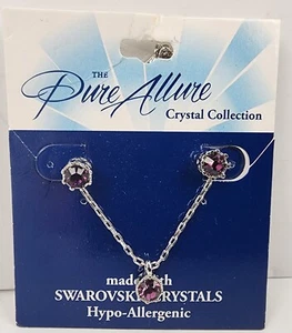 Pure Allure June Birth Stone Silver Tone Necklace Earring Swarovski Crystal Pink - Picture 1 of 4