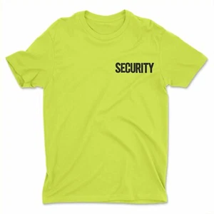 Men's Neon Security T-Shirt Chest Back Print Tee Staff Officer Guard Shirt NWT - Picture 1 of 5