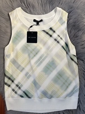 Blusa Top de cachemir sin mangas ST JOHN para mujer sin mangas vainilla talla múltiple S $395 nueva con etiquetas Foto 1 de 4