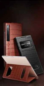 Genuine Leather Flip Case for Huawei Mate XS2 Crocodile Holder Window View Cover - Picture 1 of 14