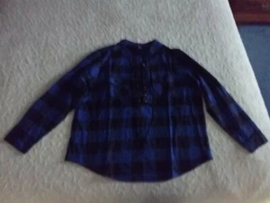 Women's Top Unbranded Sz 2X, Long Sl,Blue/Black Plaid, Cotton Blend,Pockets,NWOT - Picture 1 of 4
