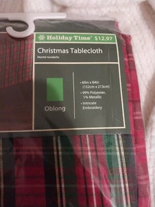 Holiday Time Red And Green Plaid Fabric Tablecloth Oblong 60x84" Christmas New - Picture 1 of 3