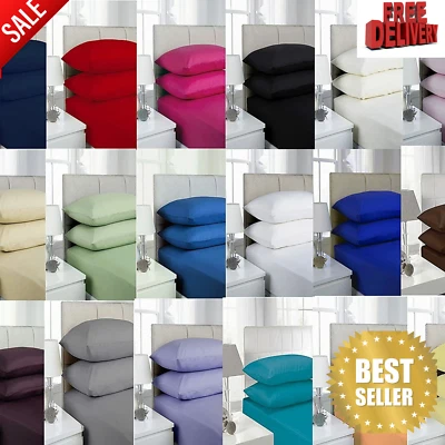 100% Poly Cotton Fitted Bed Sheet Deep 25 cm Single Double King S-king UK Sizes