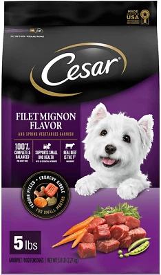 Comida seca para perros adultos de raza pequeña CESAR, sabor filete mignon verduras de primavera, 5 lb Foto 1 de 4