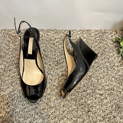 Zapatos de cuña Michael Kors con cordones de charol negro punta abierta talla 37,5 EE. UU. 7 Foto 1 de 4