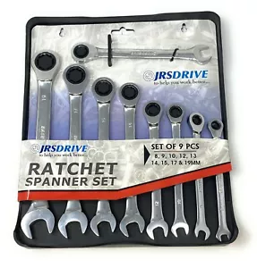 JRSDRIVE Ratcheting Combination Wrench 9pc set 8-19mm Metric 5°Arc swing CRV - Picture 1 of 7