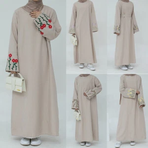 Ramadan Kaftan Dubai Women Evening Long Dress Abaya Muslim Embroidery Robe Arab - Foto 1 di 43