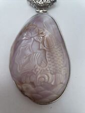Carved Mollusk Shell Necklace Pendant Statement Large Koi Fish Design
