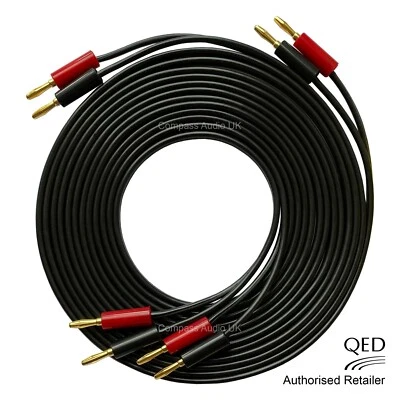 QED 79 Strand OFC BLACK Speaker Cable 4mm Gold Banana Plugs Terminated PAIR - Image 1 of 4