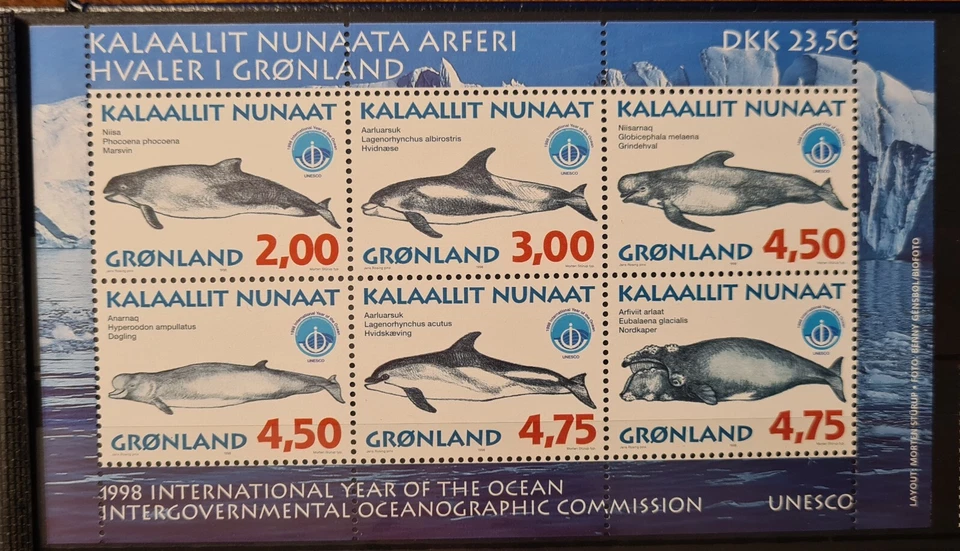 GREENLANDIA GRØNLAND 1998 XF MNH BLOQUE BALLENAS DELFINES OCÉANO ÁRTICO  Foto 1 de 1