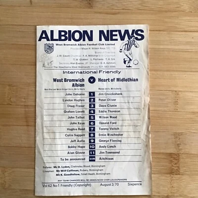 West Bromwich Albion v Heart of Midlothian 1970-71 - Image 1 of 3