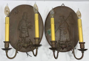 Vintage Pair of Renaissance Revival style copper two-light wall sconces- England - Picture 1 of 19