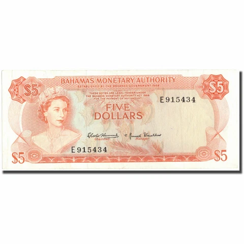 [#213981] Banknote, Bahamas, 5 Dollars, 1968, KM:29a, AU Cover