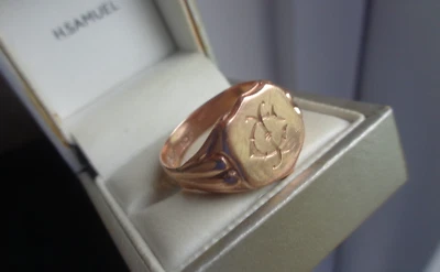 Rose Gold Signet Ring 9ct gold Antique Edwardian hm 1908 Birmingham Large size W - Image 1 of 4