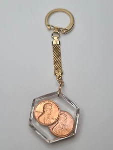 3 Vintage US 1969 Copper Lincoln Penny Lucky Keychain Coin Clear Acrylic Keyring - Picture 1 of 6