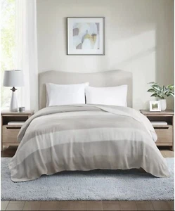 Charter Club Yarn Dye Stripe Blanket Taupe &Cream Acrylic King 108"x90" $120 New - Picture 1 of 5