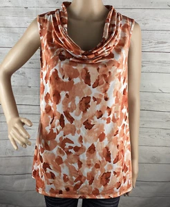 Blusa sin mangas Dana Buchman mediana naranja blanca estampado floral drapeado cuello camisa - Imagen 1 de 12