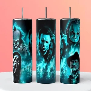 20oz Horror Scary Movie Sublimated Tumbler Cup With Lid And Straw - Picture 1 of 1