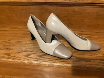 Zapatos de salón de cuero Bandolino años 90 punta cuadrada y tacón topo dos tonos talla 7M Foto 1 de 4