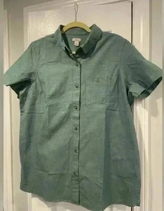 Nuovo senza etichette L.L. Bean Taglia L Donna Verde Salvia Cotone Elasticizzato Manica Corta Bottoni - Foto 1 di 9