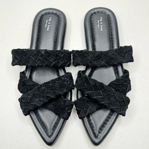 NEW RAG & BONE Lewis Black Braided Suede Pointed Open Toe Slide Slip On Sandal - Picture 1 of 7
