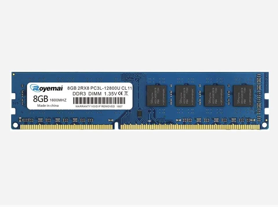 8GB DDR3  DDR3L 1600MHz UDIMM RAM, Royemai PC3L-12800 2Rx8 Computer RAM Memory - Image 1 of 1