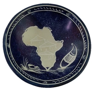 Africa Country Silhouette Soap Stone Dish Bowl Carved Trinket 4" Blue - Picture 1 of 9