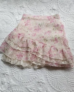 MARY KATE AND ASHLEY VINTAGE PINK FLORAL CREAM TIERED RUFFLE SKIRT - Picture 1 of 5