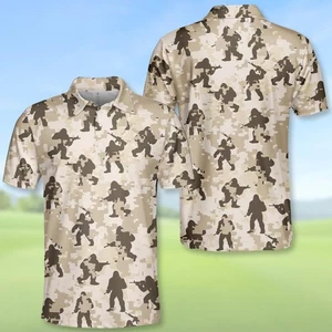 Bigfoot Golf Camo Polo Shirt for Men, Funny Sasquatch Golfing Polo Shirt S_5XL - Picture 1 of 5
