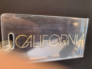 Vintage Clear Acrylic Luggage Tag California Gold Lettering - Picture 1 of 4