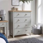 Grey 4 Drawer Chest of Drawers with Thick 36mm Oak Effect Top Cup Handles