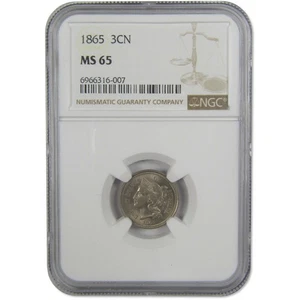 1865 Nickel Three Cent Piece MS 65 NGC Uncirculated 3c Coin - Picture 1 of 4