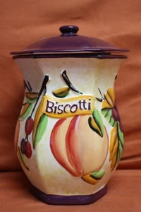 Nonni's Biscotti Keramik Keksdose handbemalt lila Früchte 10". Tag G264 - Bild 1 von 13
