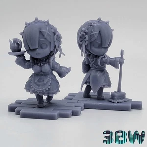 Chibi Rem and Ram | Kit modelo resina de 4 pulgadas | Hágalo usted mismo escena de anime Re:Zero - Imagen 1 de 8