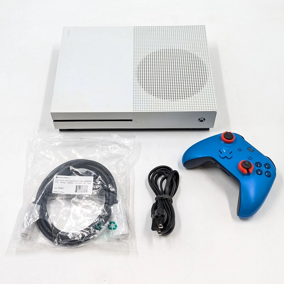 Microsoft Xbox One S 500GB Console w/ Blue Controller & Cables (1681) RFB OB - Image 1 of 4