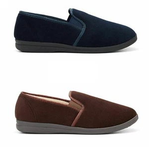 Grosby Percy Slippers Mens Shoes Casual Slip On Moccasins Navy Chocolate - Picture 1 of 11