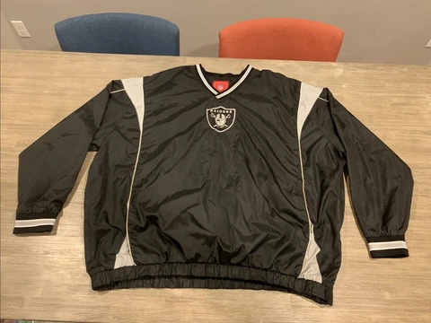 NICE RAIDERS NFL Windbreaker Jacket Pullover Hip Side Zipper Size 4XL Logo Black Cover