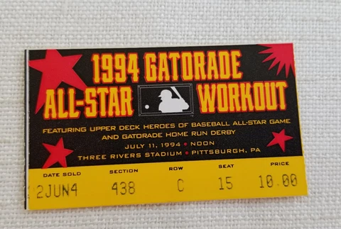 1994 MLB All-Star Game ~ Workout/Homerun Derby  ~ Ticket Stub ~ Griffey Jr Won! Cover