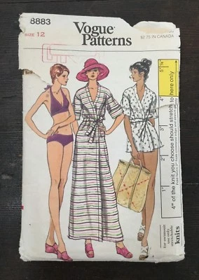 Vogue 8883 Vintage Bikini Swimsuit Cover-up Wrap Size 12 Bust 34 Cut Complete - Image 1 of 4
