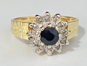18K Yellow Gold W/ Sapphire & Diamond Cluster Ring Size I 1/2 - 4 1/2 - Picture 1 of 8