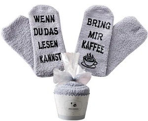 Kaffee Socken, Kuschelsocken Spruch, wenn du das lesen kannst, bring mir Kaffee - Bild 1 von 8