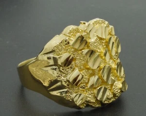 Real Solid 10K Yellow Gold BIG Mens Nugget Square Ring 20mm ALL Sizes - Picture 1 of 7