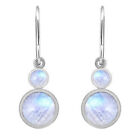Bezel Set Moonstone 925 Sterling Silver Dual Stone Women Dangle Earrings
