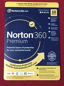 Norton 360 Premium 2024, 10 Devices (PC Mac Android iOS) 1 Year, Sealed Key Card - Picture 1 of 2