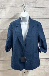 Mina Self Blue Linen 3/4 Sleeve Lightweight Slim Fitted Blazer Women Size Medium - Picture 1 of 2