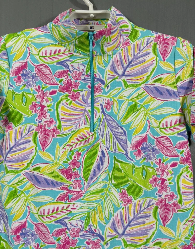 Top IBKUL XS para mujer cuello falso floral manga corta mezcla de nailon Foto 1 de 4